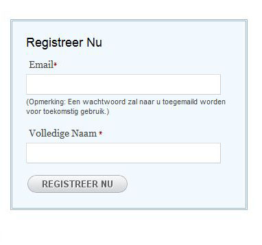 Registratie afbeelding van het registratieformulier